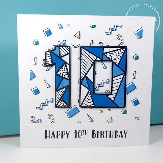 Blue retro 10th Birthday Card