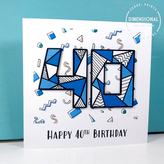 Blue retro 40th Birthday Card