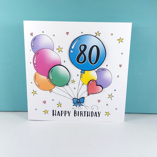 80th Balloons Birthday Card