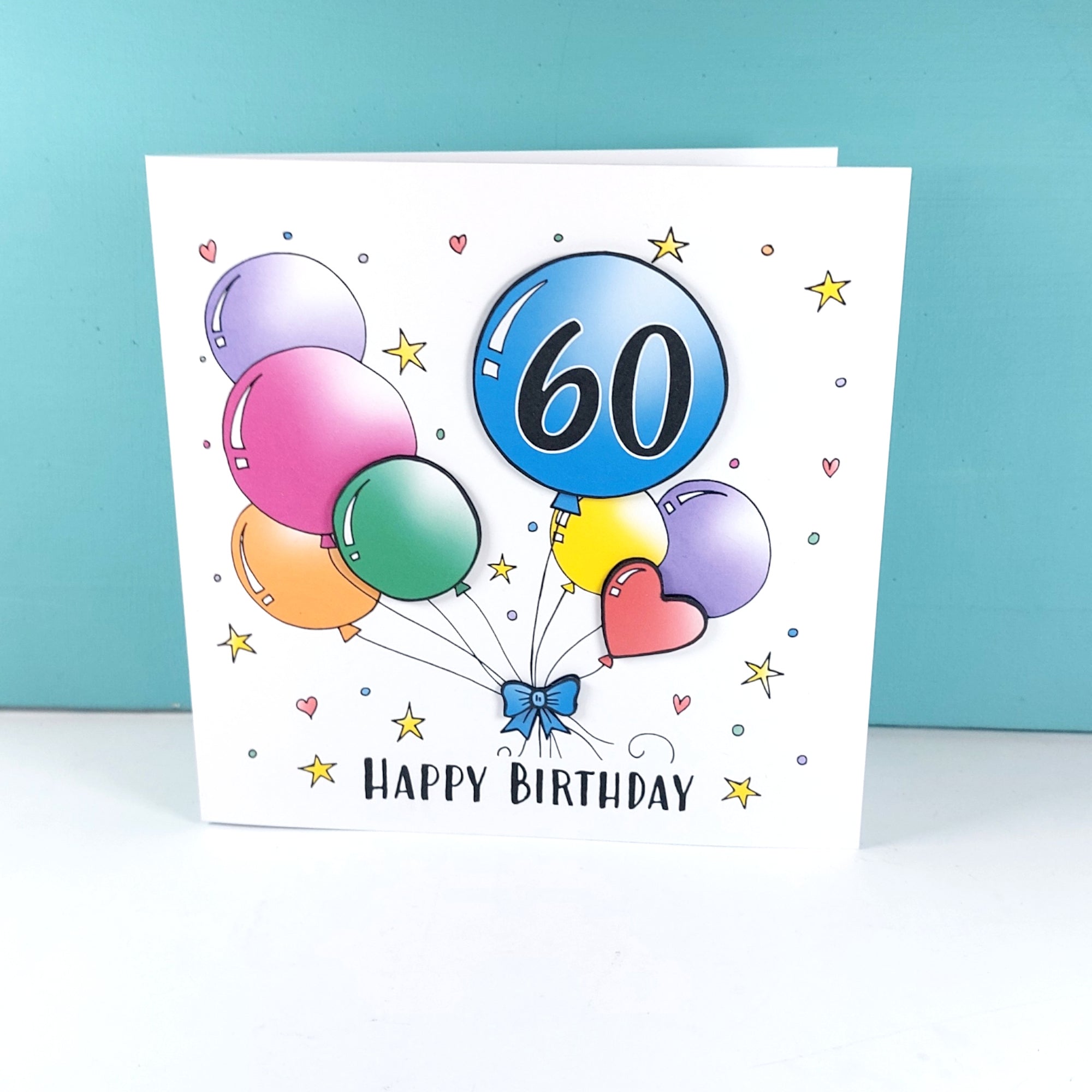 60th Balloons Birthday Card – Dimensional Art