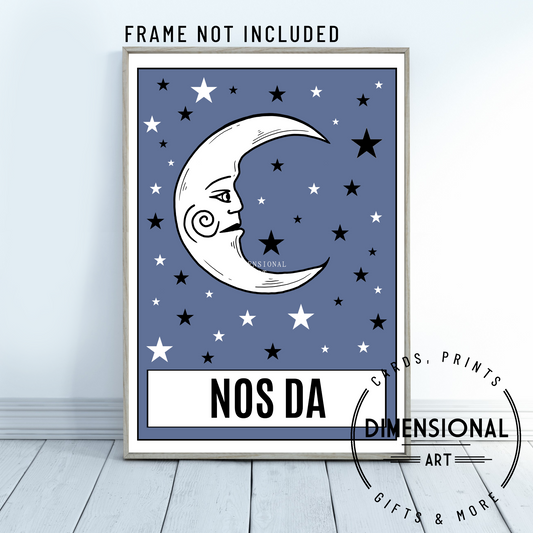 Nos da A4 Print- Blue - Welsh