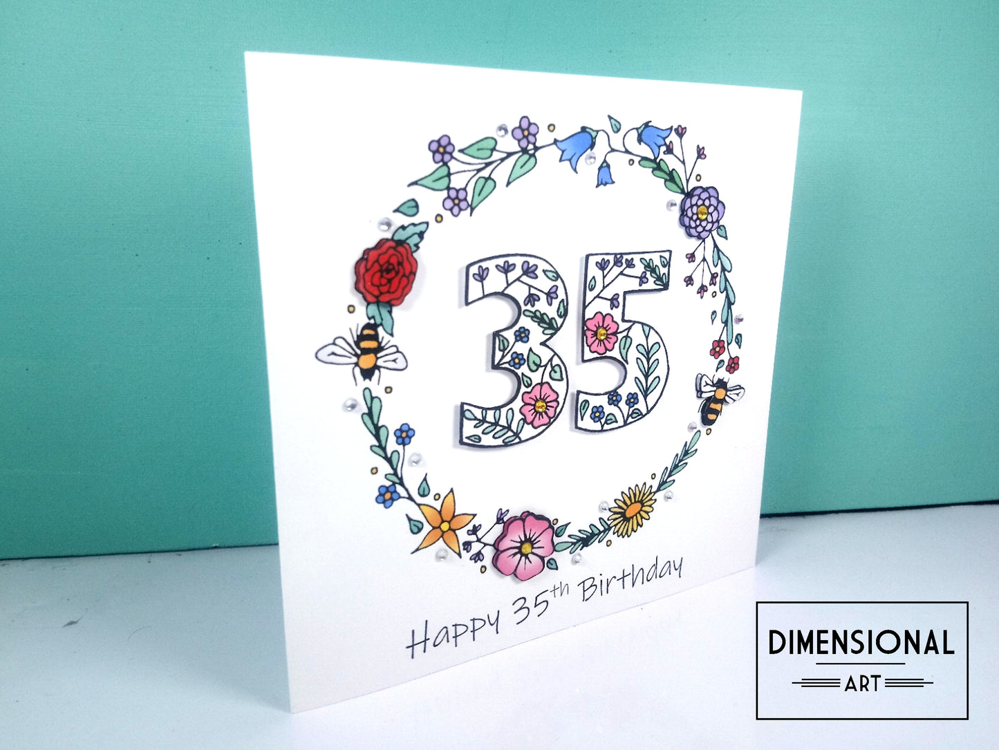 35th Flowers and Bees Birthday Card