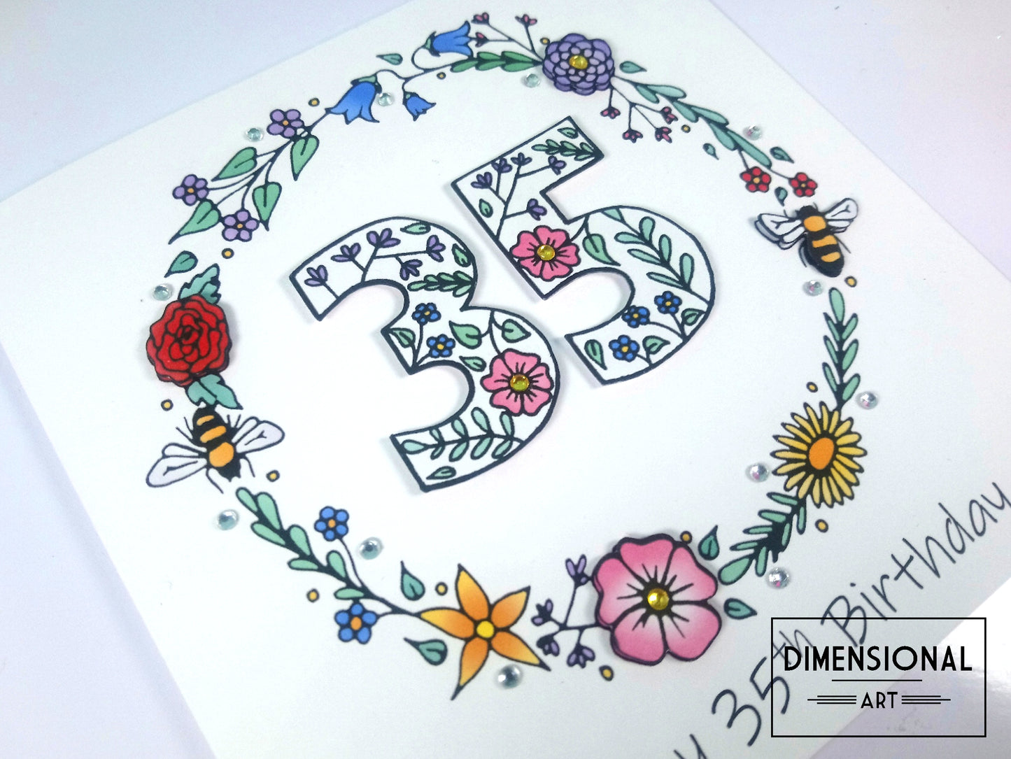 35th Flowers and Bees Birthday Card