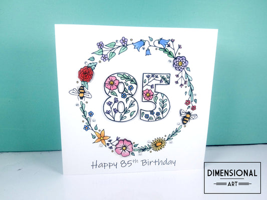 85th Flowers and Bees Birthday Card