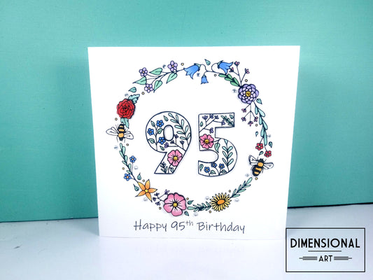 95th Flowers and Bees Birthday Card