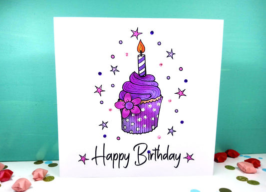 Purple Cupcake Birthday Card