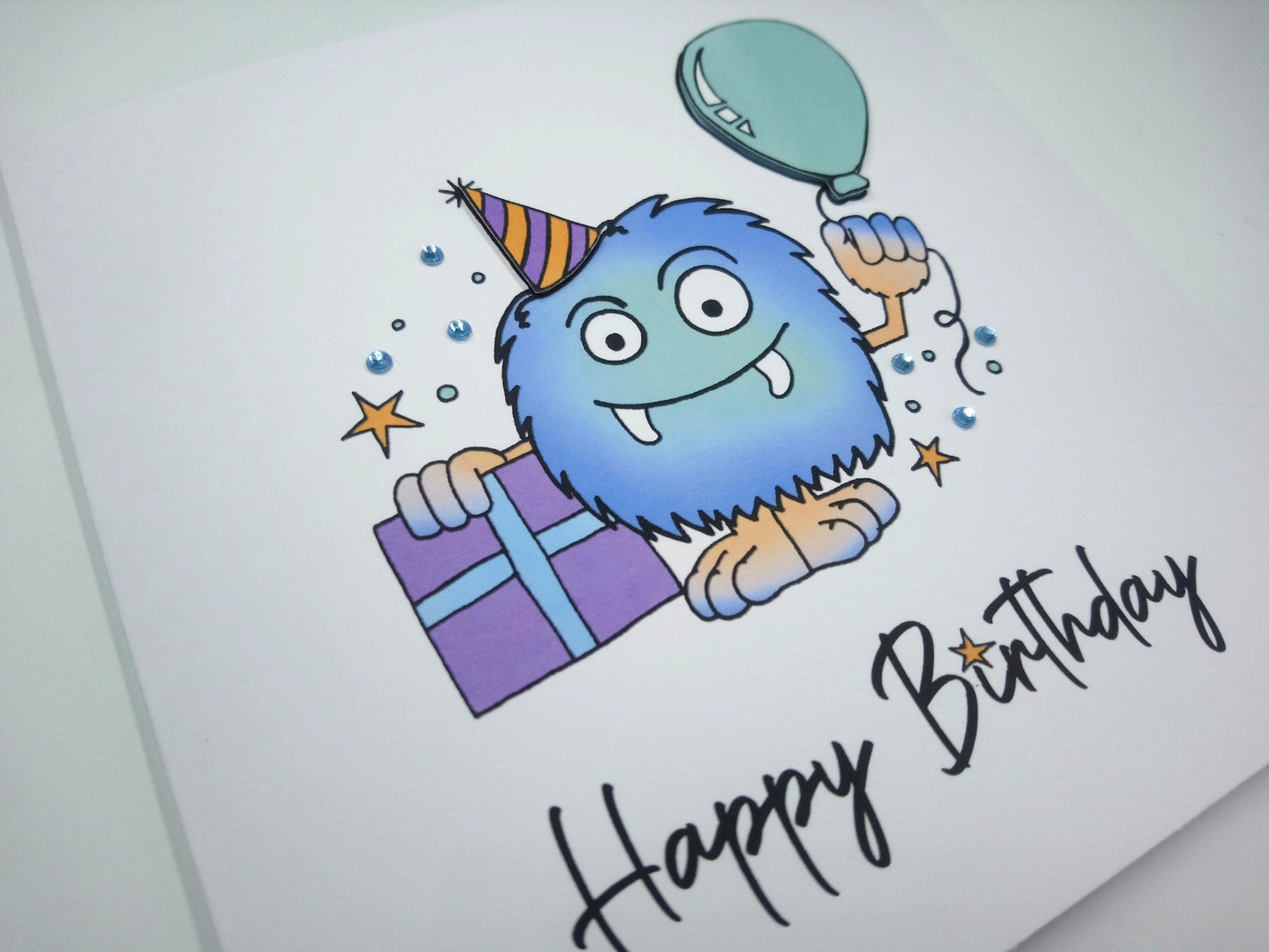 Monster with Balloon Birthday Card