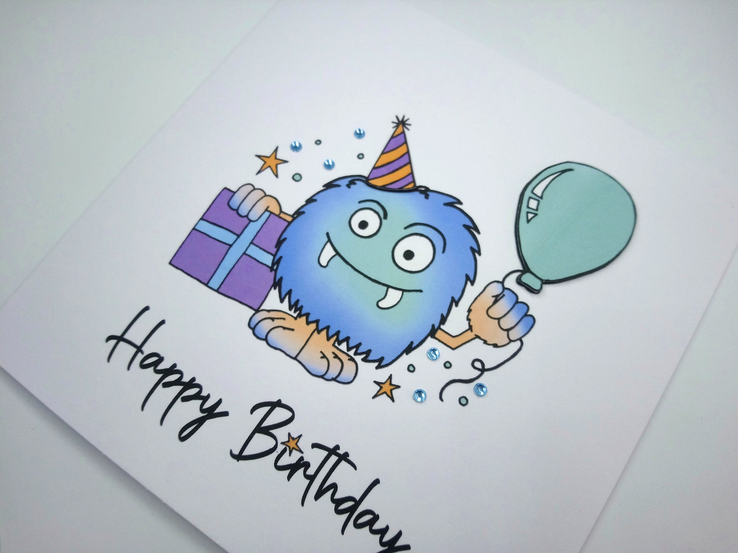 Monster with Balloon Birthday Card