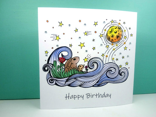 Rabbits and moon Birthday Card