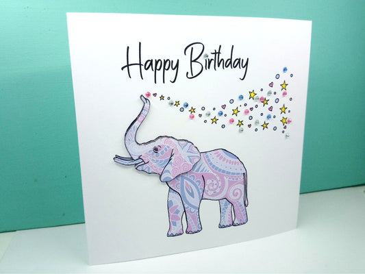 Pink Elephant Birthday Card