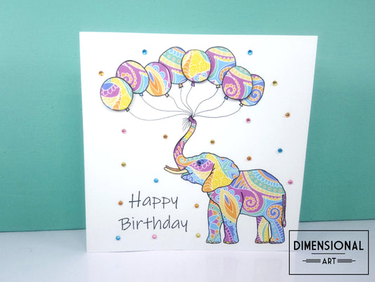 Elephant Balloons Birthday Card