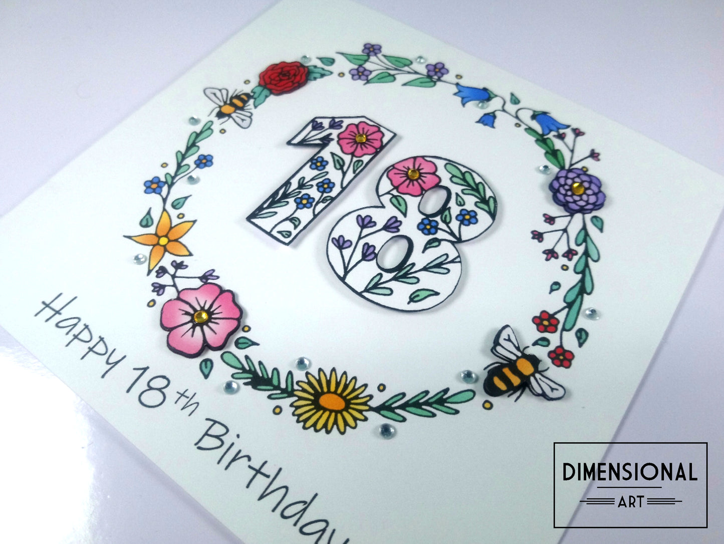 18th Flowers and Bees Birthday Card