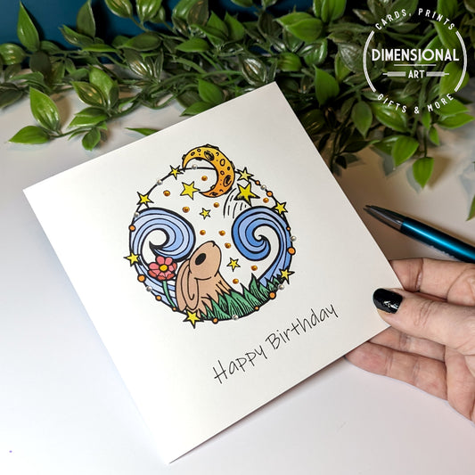 Circle Rabbit Moon Birthday Card