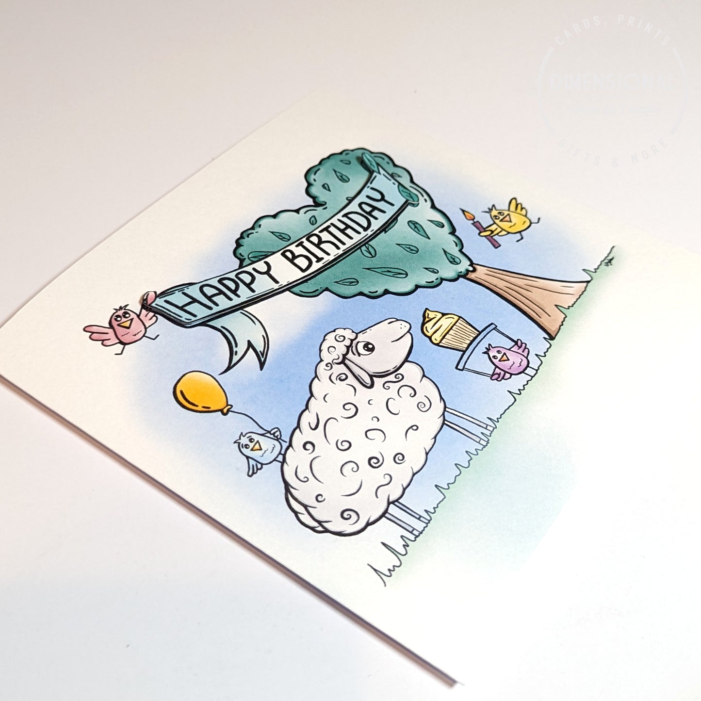 Birds and Sheep Birthday Card