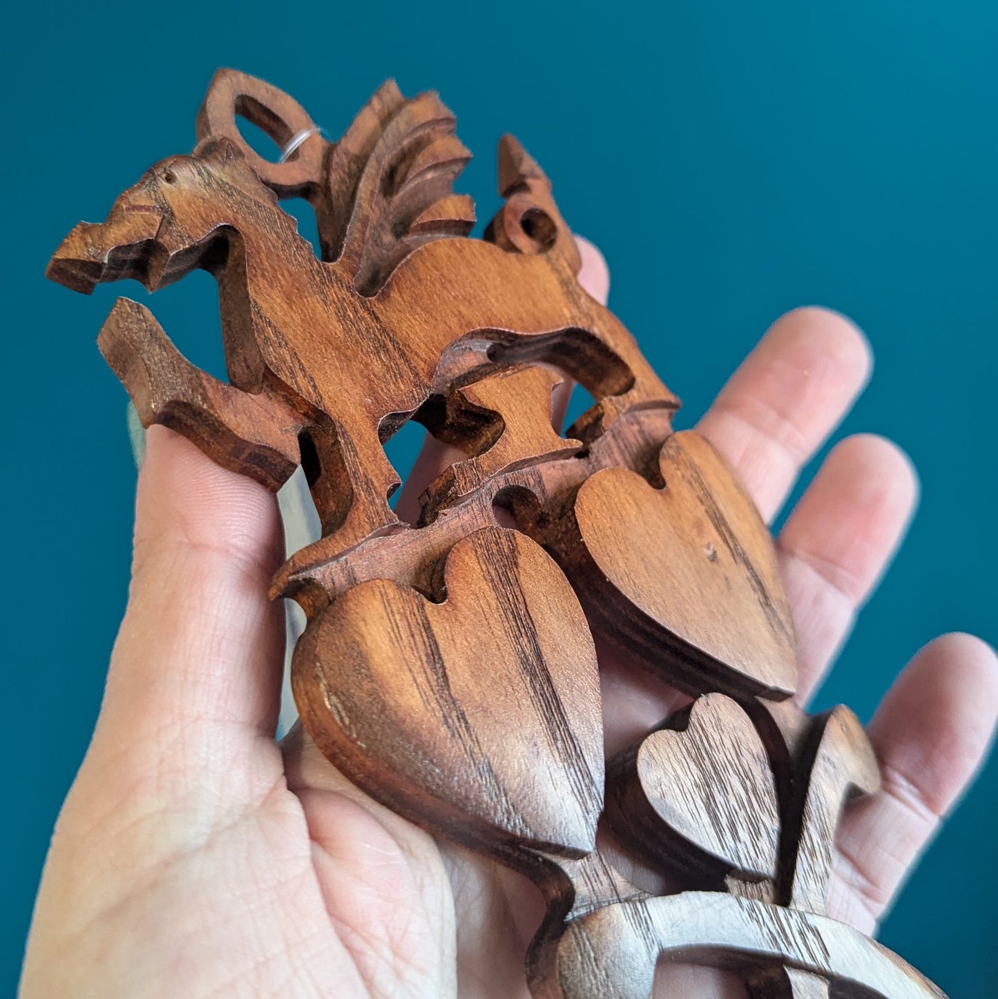 Dragon and Hearts (medium) Lovespoon (Dark wood)