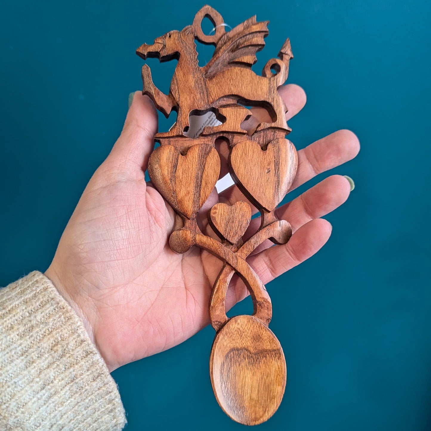 Dragon and Hearts (medium) Lovespoon (Dark wood)