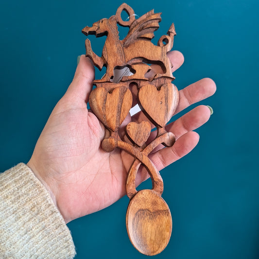 Dragon and Hearts (medium) Lovespoon (Dark wood)